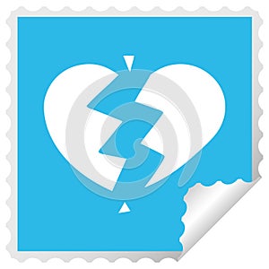 A creative square peeling sticker cartoon broken heart
