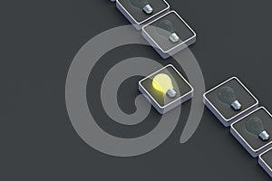 Creative startup. Glowing light bulb on button