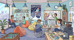 Creative Startup Office Teamwork, Innovation, Modern Workspace