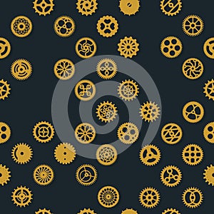 Creative steampunk background design. Vector clockwork gears seamless texture infinite cogwheel pattern