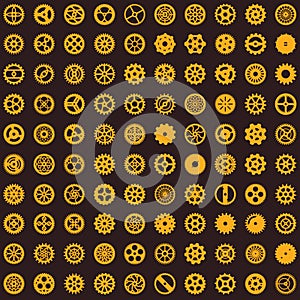 Creative steampunk seamless texture design. Clockwork gears vector infinite cogwheel pattern on dark background