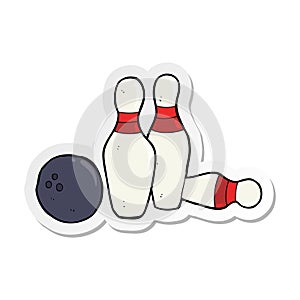 A creative sticker of a cartoon bowling ball and skittles