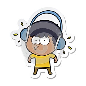 A creative sticker of a cartoon boy listening to headphones