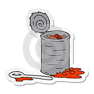 A creative sticker cartoon doodle of an opened can of beans