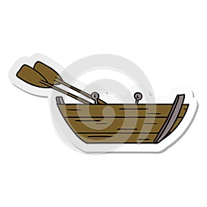 A creative sticker cartoon doodle of a wooden row boat
