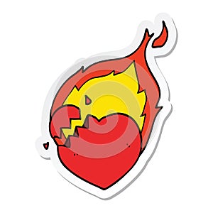 A creative sticker of a cartoon flaming heart