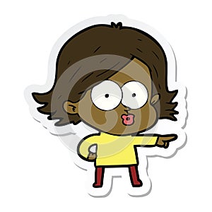 A creative sticker of a cartoon girl pouting