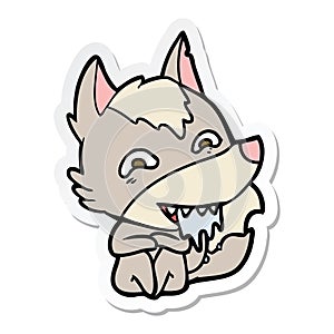 A creative sticker of a cartoon hungry wolf