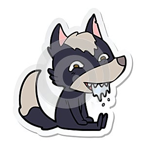 A creative sticker of a cartoon hungry wolf sitting waiting