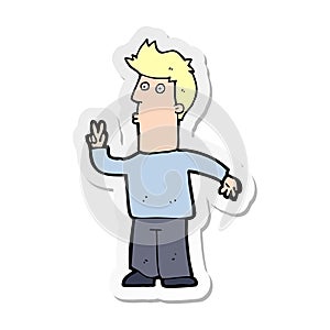 A creative sticker of a cartoon man signalling with hand