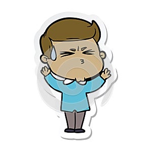 A creative sticker of a cartoon man sweating