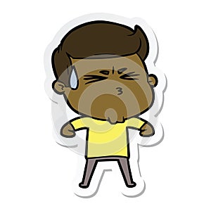 A creative sticker of a cartoon man sweating