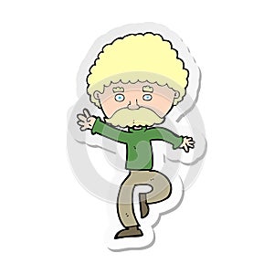 A creative sticker of a cartoon mustache man disco dancing