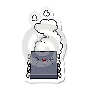 A creative sticker of a cartoon overheating computer chip