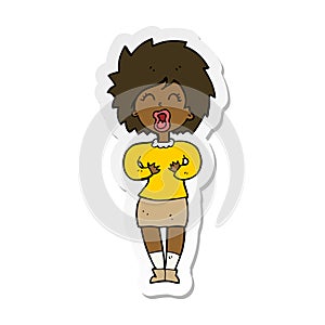 A creative sticker of a cartoon screaming woman