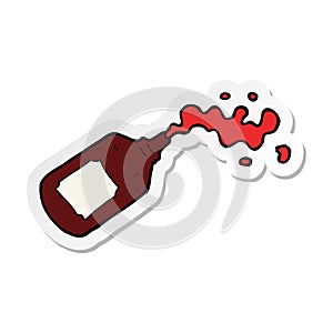 A creative sticker of a cartoon squirting blood bottle