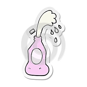 A creative sticker of a cartoon squirting lotion bottle