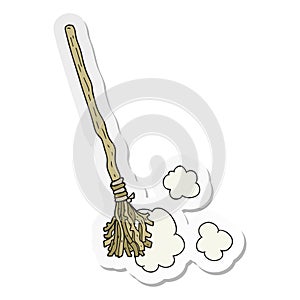 A creative sticker of a cartoon witchs broom