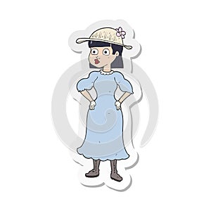 A creative sticker of a cartoon woman in sensible dress