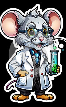 A creative sticker design of a colorful cute mouse mad scientist - AI generated image