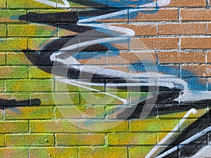 Creative street art graffiti on a brick wall