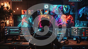 A creative studio where graphic designers use AI-powered softwar