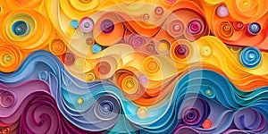 Creative,stylish abstract background in quilling technique, showcasing intricate patterns and shapes made from rolled paper.