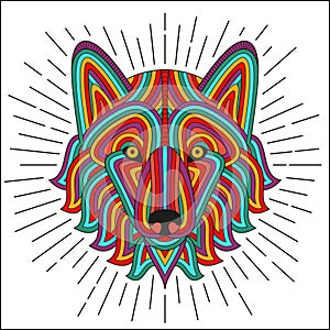 Creative stylized wolf head in ethnic linear style. Good for logo, tattoo, t-shirt design