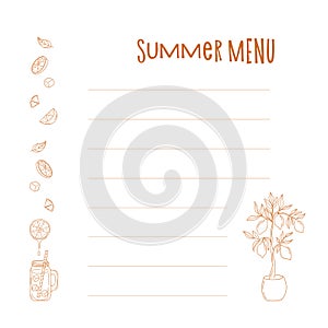 Creative summer menu template with decorative elements for fresh culinary ideas