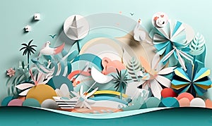Creative summer vacation memories captured in paper collage art Creating using generative AI tools