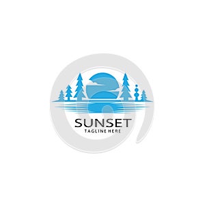 Creative sunset logo, sea landscape illustration, color vector design