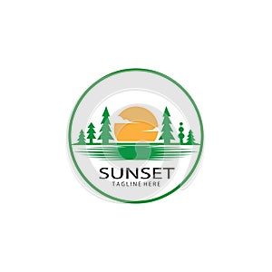 Creative sunset logo, sea landscape illustration, color vector design