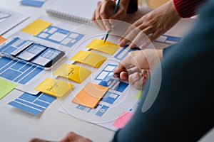 Creative team web designer planning application development for web mobile phone at modern workplace