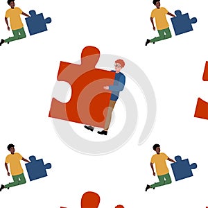 Creative teamwork in a puzzle assembly task at a modern workspace