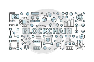 Creative technology banner made with block chain icons and word