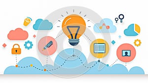 Creative Technology and Innovation Icons on Cloud Background