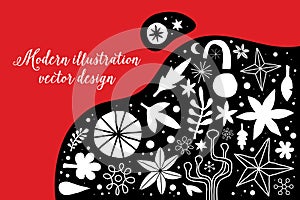 Creative template with flowers and abstract hand drawn elements. Can be used for advertising, graphic design