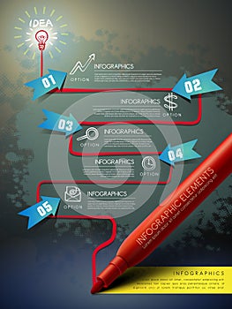 Creative template with mark pen drawing flow chart infographic