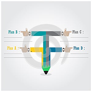 Creative template with pencil ribbon banner flow chart