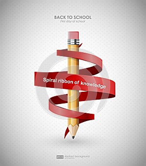Creative template with pencil and spiral ribbon. Background for back to school, can be used for infographics and banners