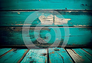 Creative texture composition. Texture of vintage wood board old style with flaking turquoise paints for product presentation