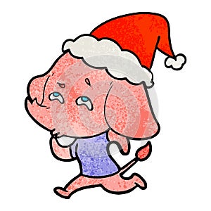 A creative textured cartoon of a elephant remembering wearing santa hat