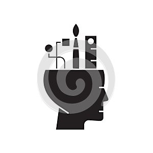 Creative thinking black vector concept icon. Creative thinking flat illustration, sign