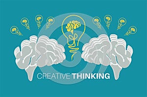 Creative thinking, creative brain idea concept with brain lightbulbs, background. Flat design. Perfect for poster, flyer,