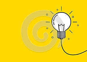 Creative thinking ideas brain innovation concept. Light bulb on yellow background