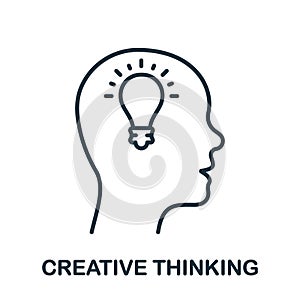 Creative Thinking Line Icon. Lightbulb in Human Head Linear Pictogram. Innovation Science Idea Outline Sign