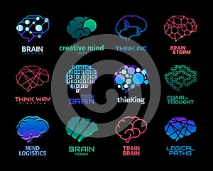 Creative thinking logo. Abstract human brain with neurons and memory. Vector abstract brain concentration and memory