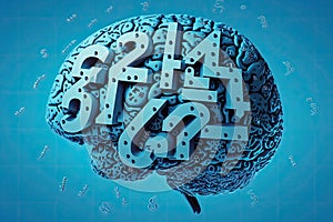 Creative thinking, problem solving. Brain on a blue background. Generative ai