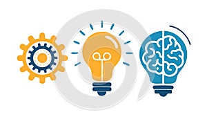 Creative thinking and problem-solving with lightbulb, gears, and brain icon. vector design Generative AI