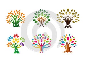 Creative Three People Tree Logo Vector Design Illustration